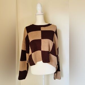 Love Tree Checkered Knit Sweater Brown and Tan | Size Medium